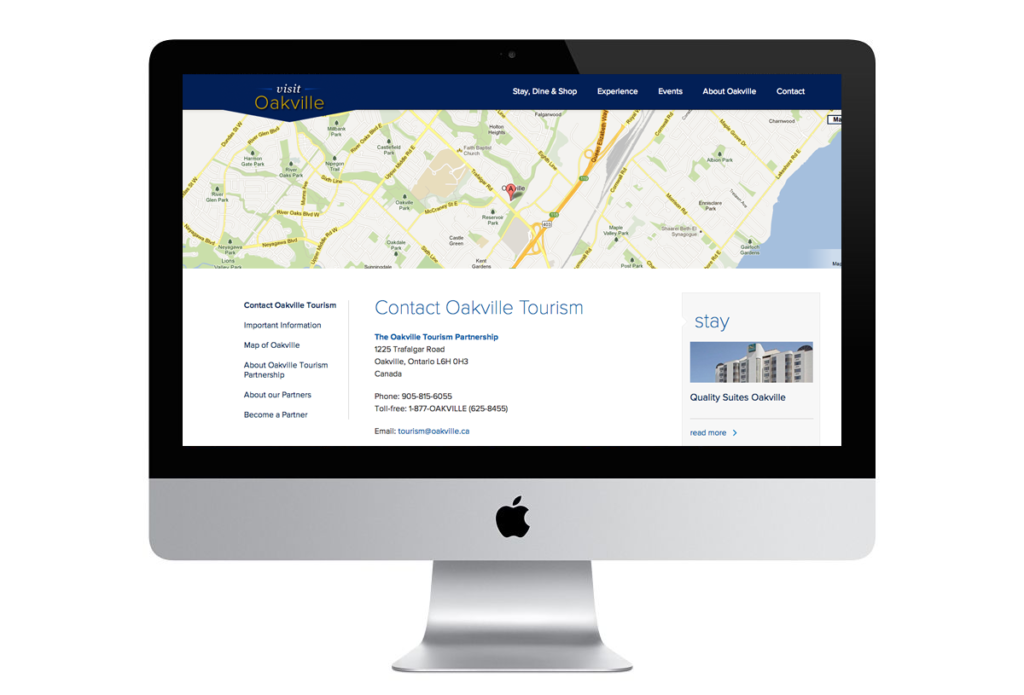 Photo of the Visit Oakville Website on a Computer Monitor