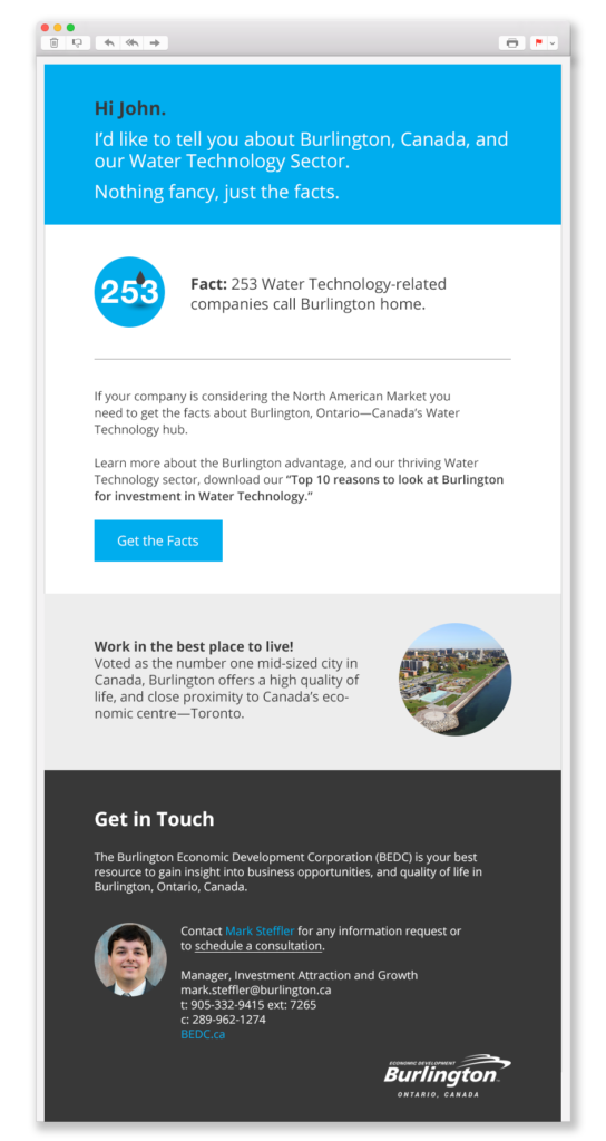 Email design of a City of Burlington Economic Development Marketing Campaign