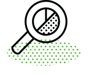 Icon of a magnifying glass and pie chart