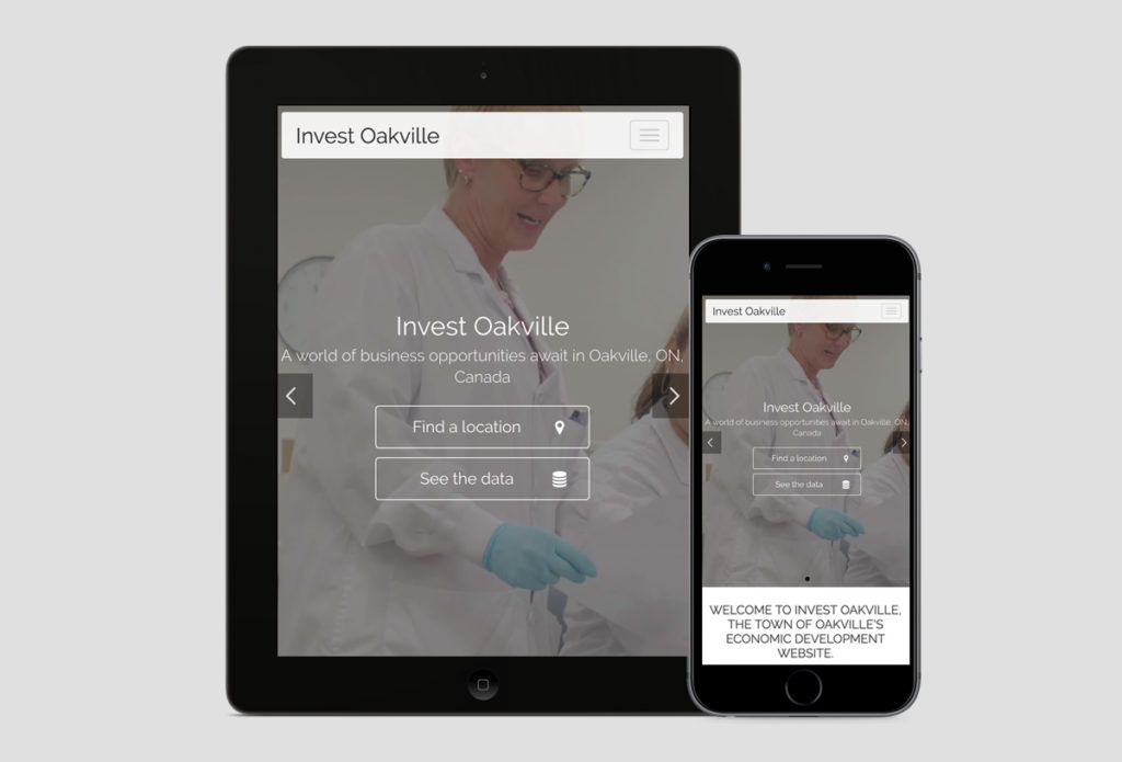 Invest Oakville website design on a tablet and mobile phone